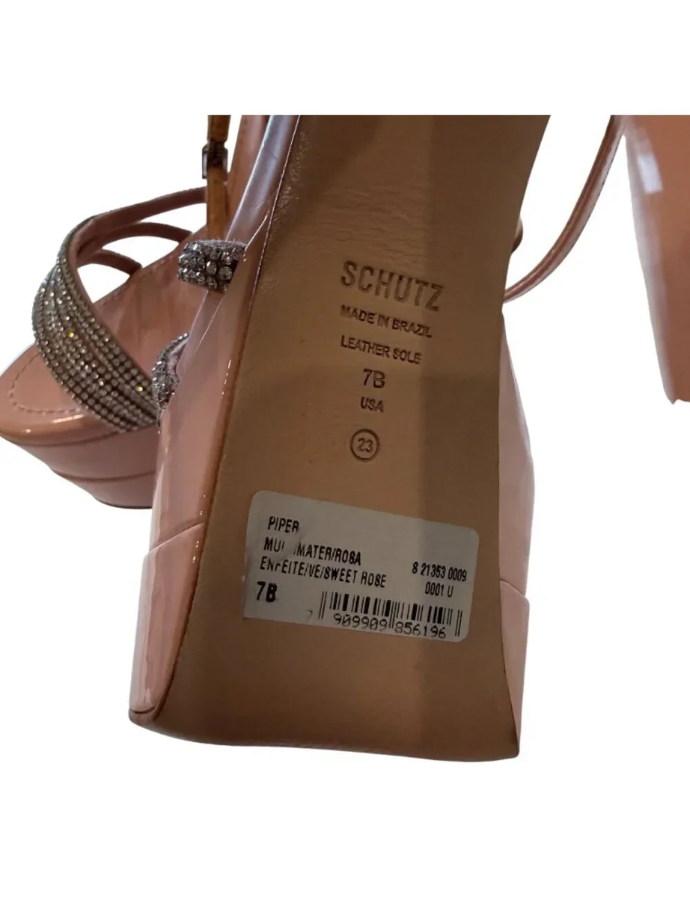 Schutz Size 7 Piper Sweet Rose Chunky Platform Heel Sandals Rhinestone Straps